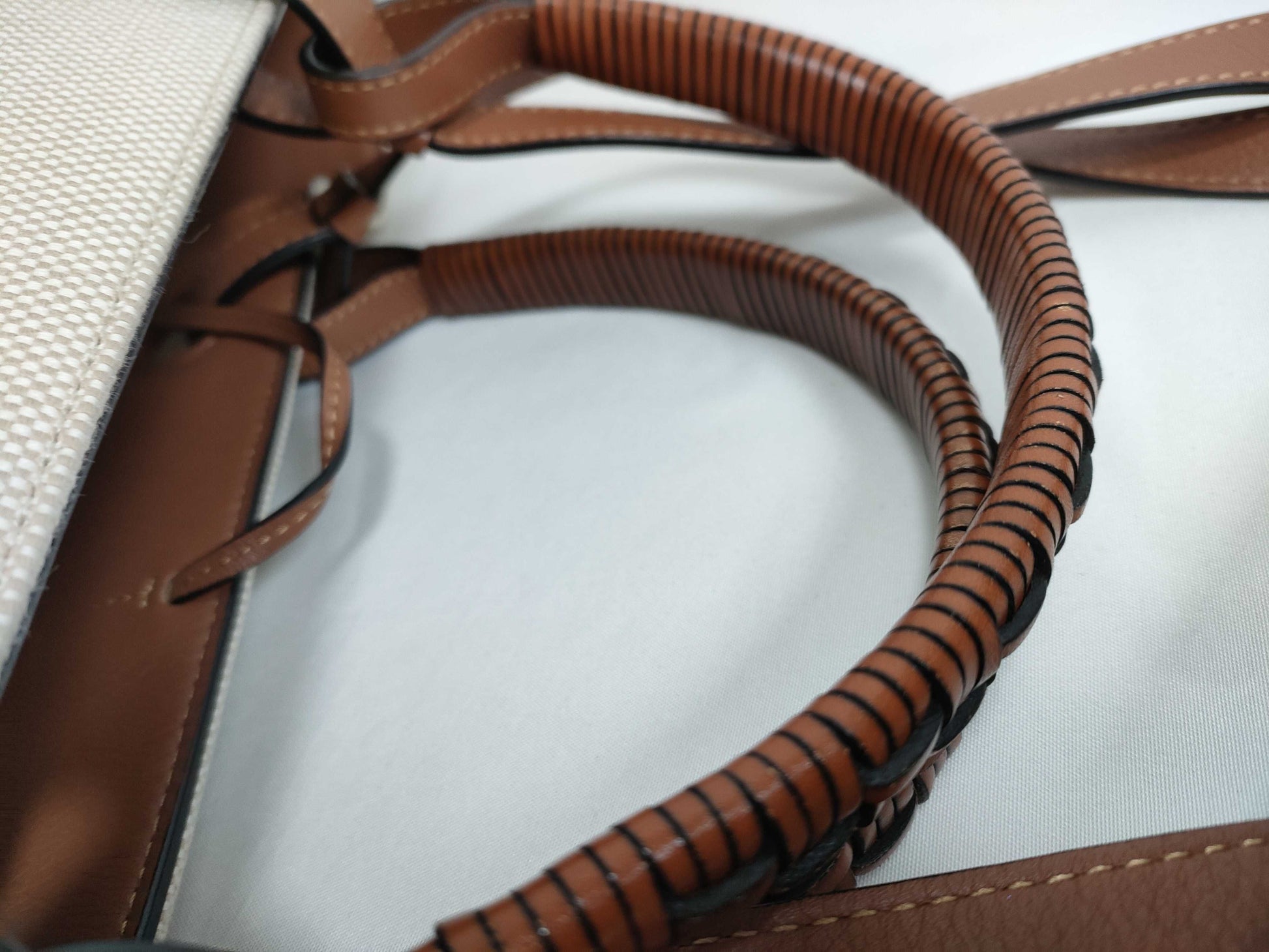 LOEWE LOEWE Anagram Tote Bag A717T23X02 White x Brown Jacquard x Calf Leather Tote Bag