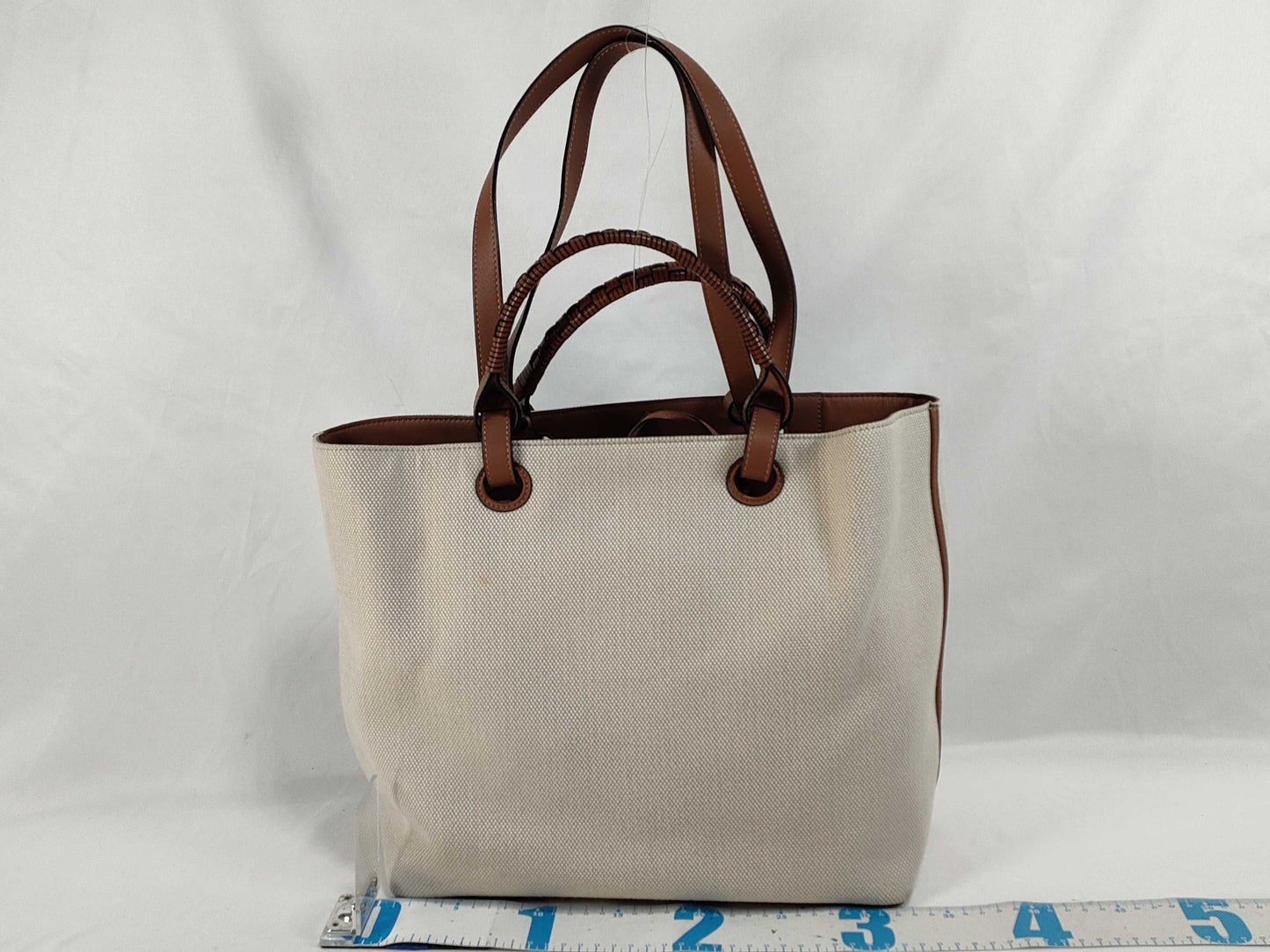 LOEWE LOEWE Anagram Tote Bag A717T23X02 White x Brown Jacquard x Calf Leather Tote Bag