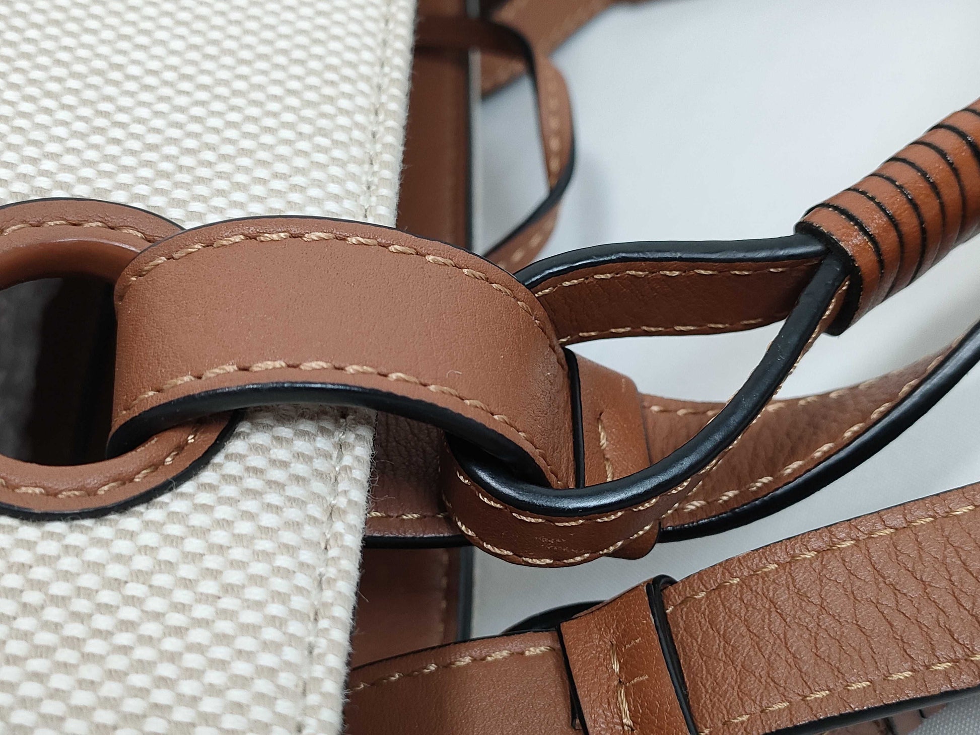 LOEWE LOEWE Anagram Tote Bag A717T23X02 White x Brown Jacquard x Calf Leather Tote Bag