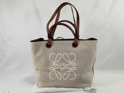 LOEWE LOEWE Anagram Tote Bag A717T23X02 White x Brown Jacquard x Calf Leather Tote Bag