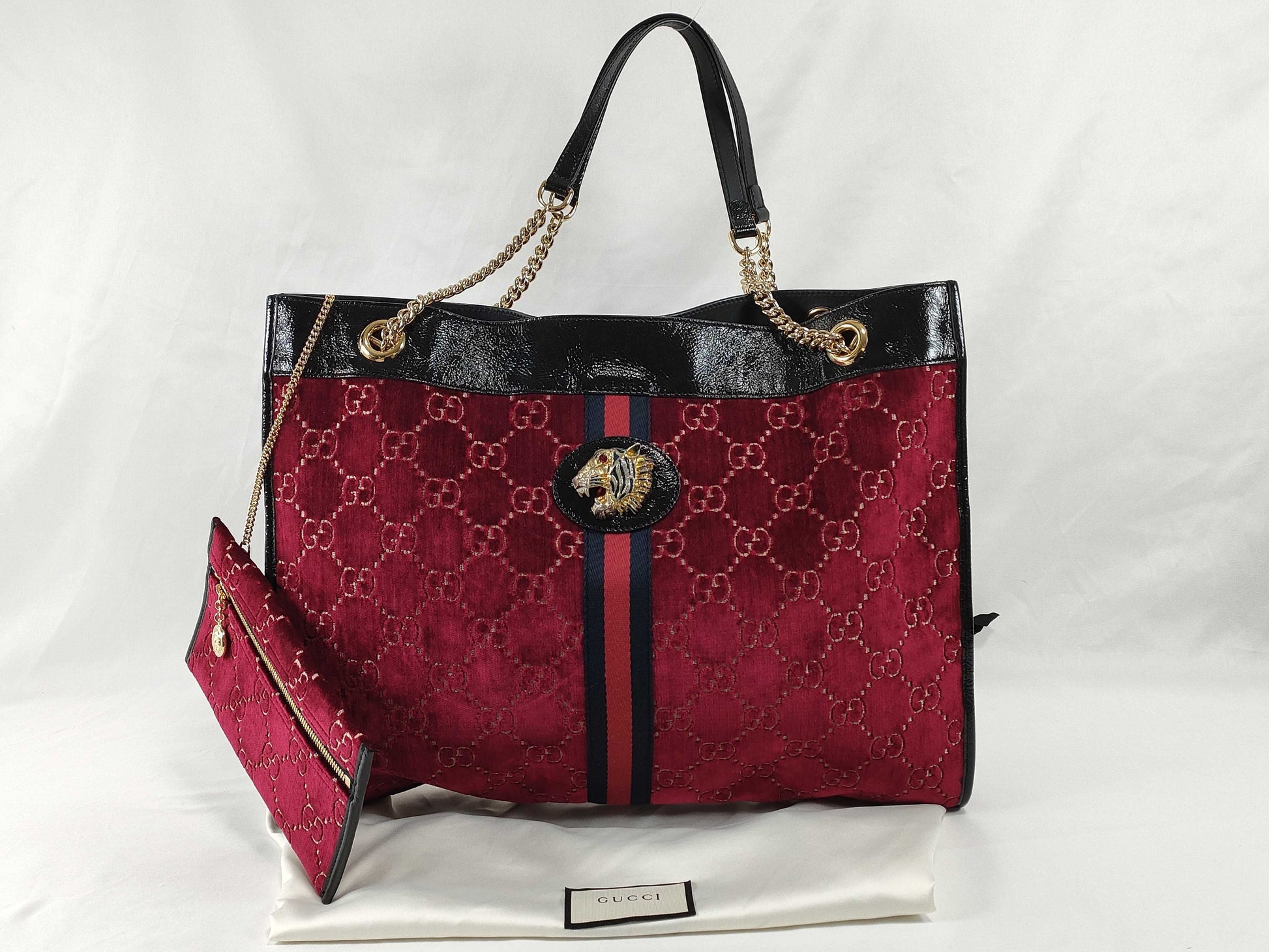 GUCCI GUCCI Raja Tote Bag 537219 Bordeaux x Black x Multi Velour x Leather Tote Bag