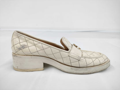 CHANEL Leather Matlassse Loafers White 36 Loafers
