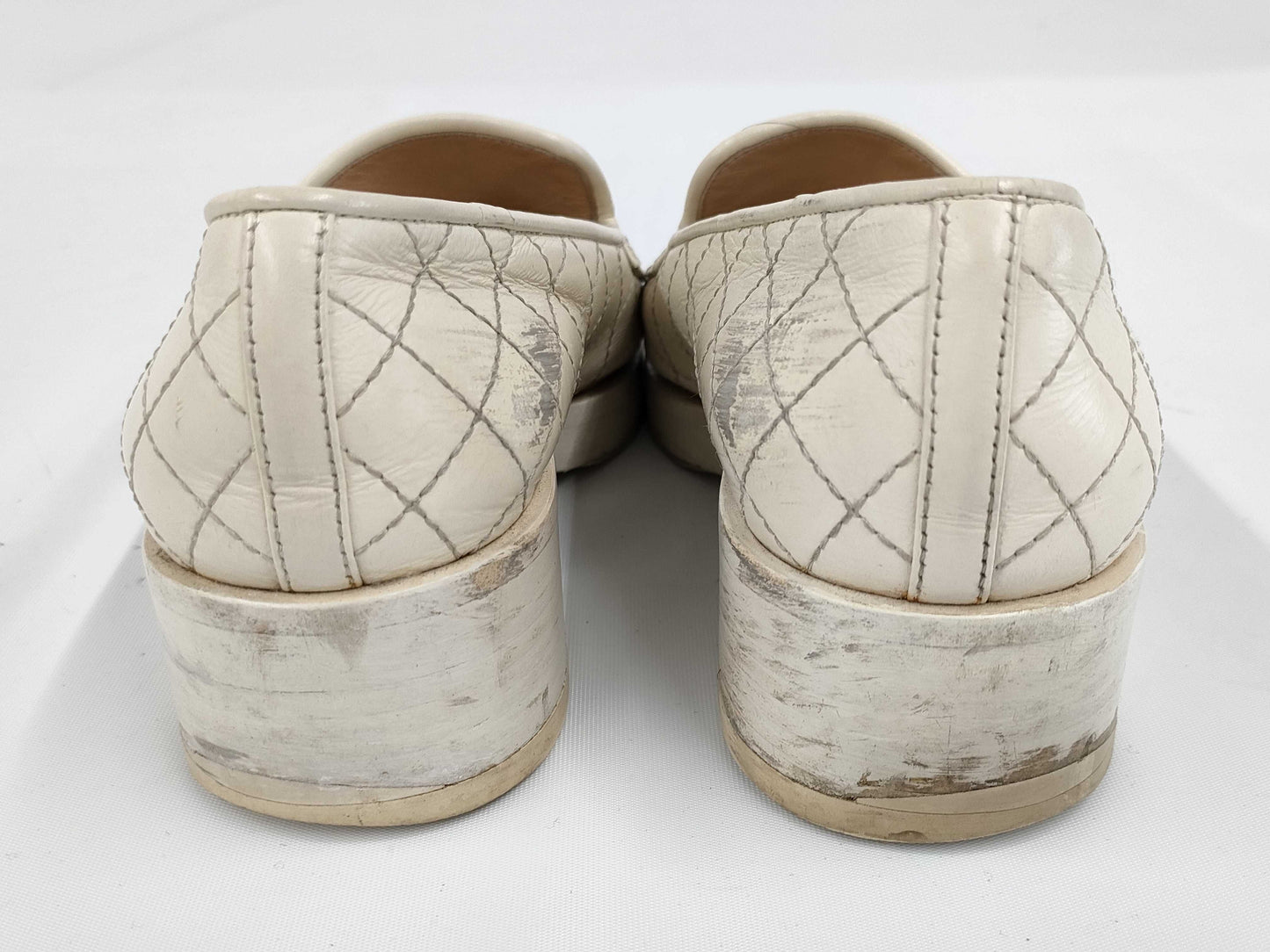 CHANEL Leather Matlassse Loafers White 36 Loafers