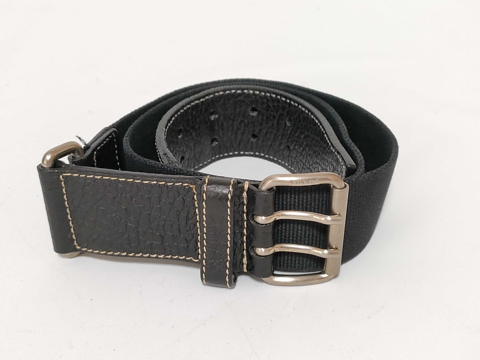 PRADA Leather x Canvas Belt Black Belt