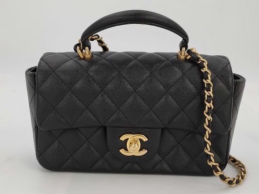 CHANEL CHANEL Top Handle Caviar Skin Gold Fittings 2way Handbag Chain Shoulder Bag Black Black 17th Shoulder Bag