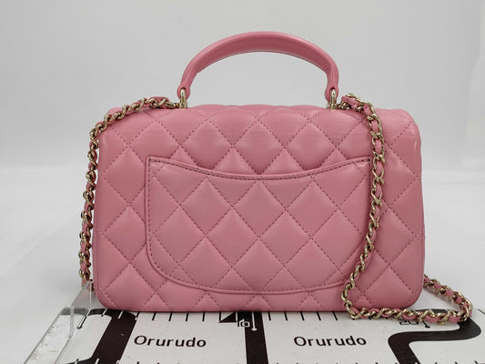 CHANEL Top Handle Lambskin Gold Hardware 2way Handbag Chain Shoulder Bag Serial Fittings Plate Pink Handbag