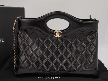 CHANEL 31 Shopping Bag Matlasse Gold Hardware Chain Shoulder Bag Serial Fittings Plate Handbag