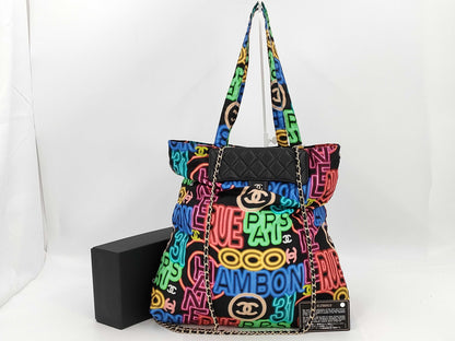 CHANEL CHANEL Matlasse Caviar Skin Chain Shoulder Bag 2way Eco Bag Black x Neon Color Multicolor Gold Hardware Shoulder Bag Card Seal 31st Series Shoulder Bag