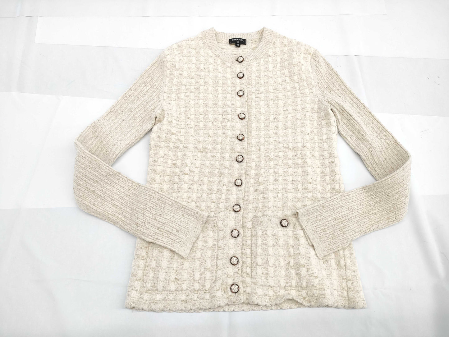 CHANEL CHANEL Cardigan Tops P57023K07456 #34 Lame White Knit Cardigan