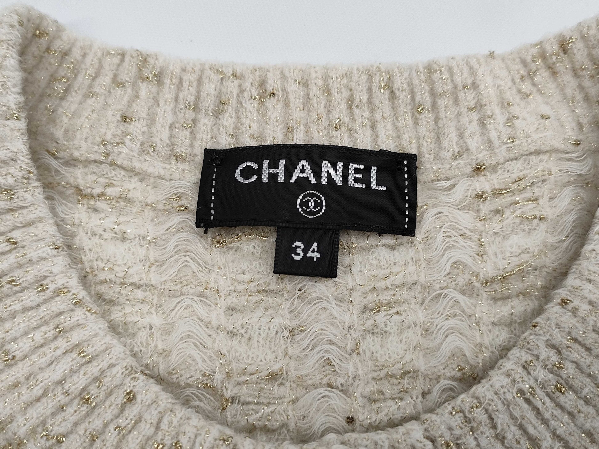 CHANEL CHANEL Cardigan Tops P57023K07456 #34 Lame White Knit Cardigan