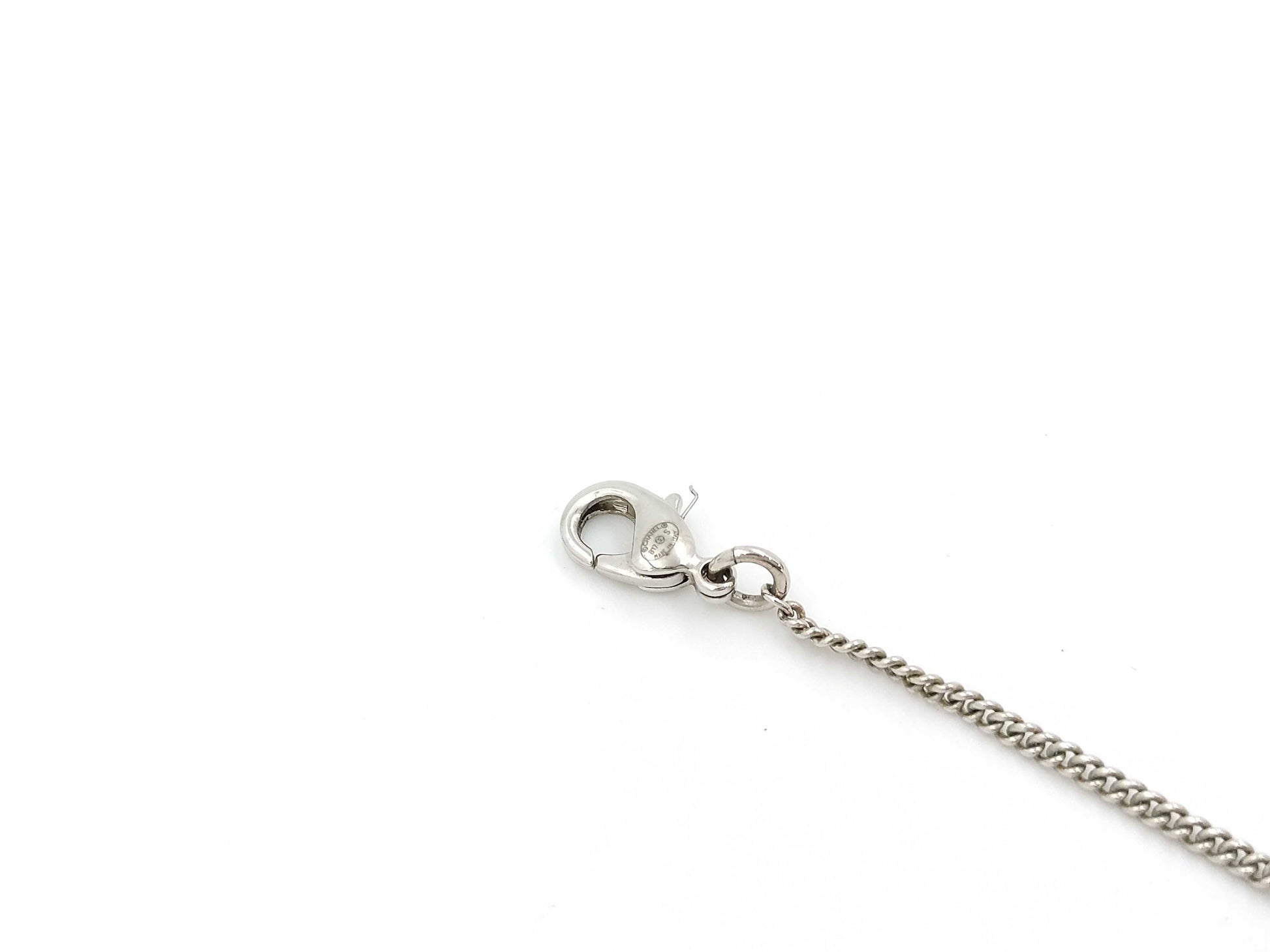 CHANEL B17S Cocomark Pink Stone Silver Necklace