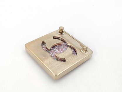 CHANEL Brooch Cocomark Pink Crame Square Gold A21K Brooch