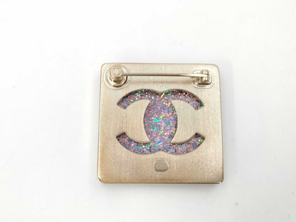 CHANEL Brooch Cocomark Pink Crame Square Gold A21K Brooch