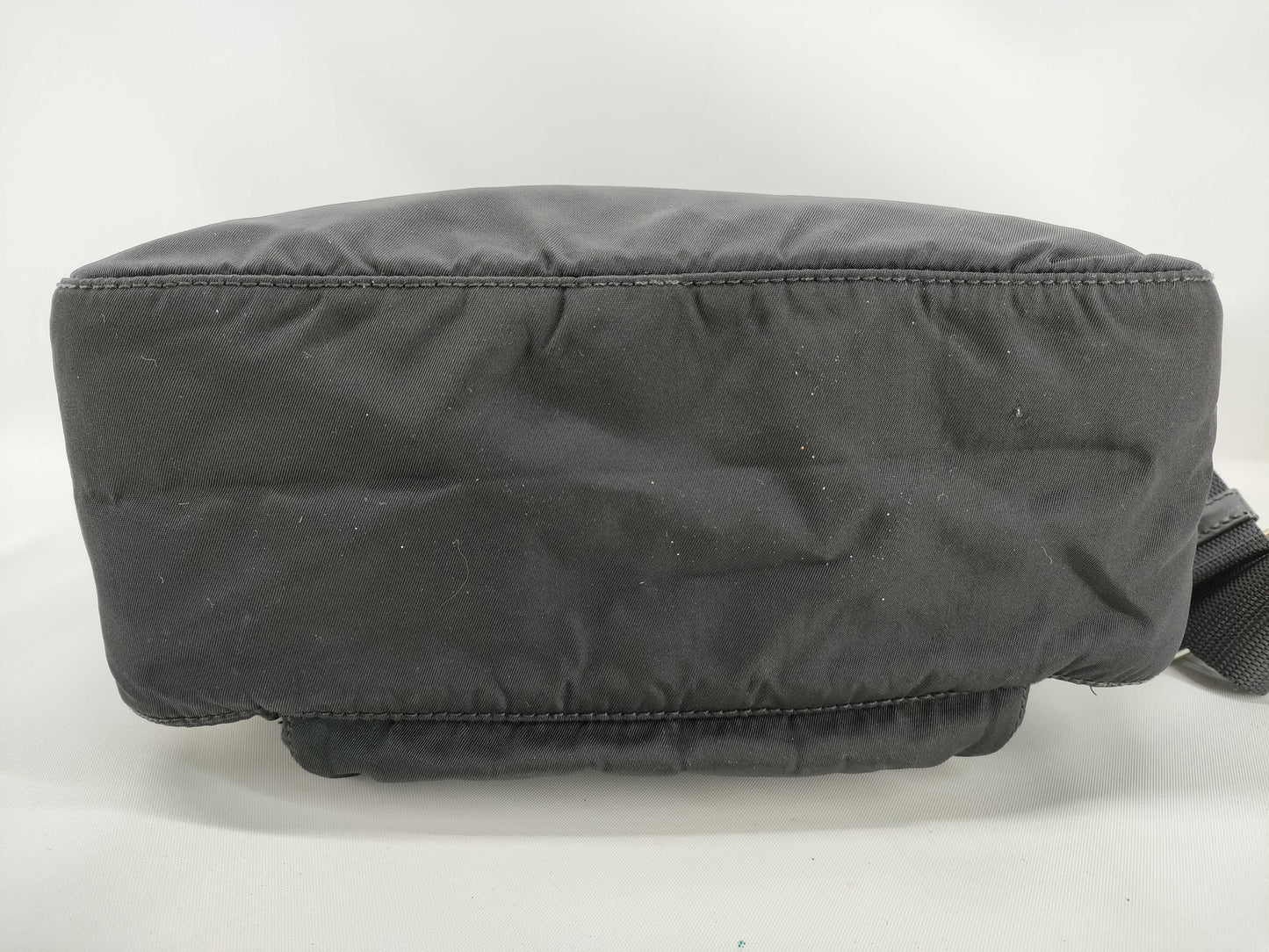 PRADA Nylon Tessuto Triangle Plate Shoulder Bag with Silver Hardware, Black