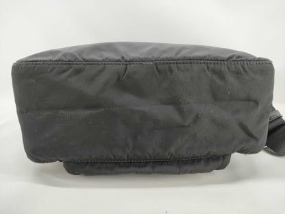 PRADA Nylon Tessuto Triangle Plate Shoulder Bag with Silver Hardware, Black