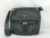PRADA Nylon Tessuto Triangle Plate Shoulder Bag with Silver Hardware, Black