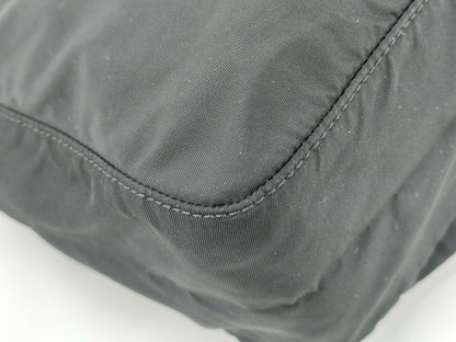 PRADA Nylon Tessuto Triangle Plate Shoulder Bag with Silver Hardware, Black