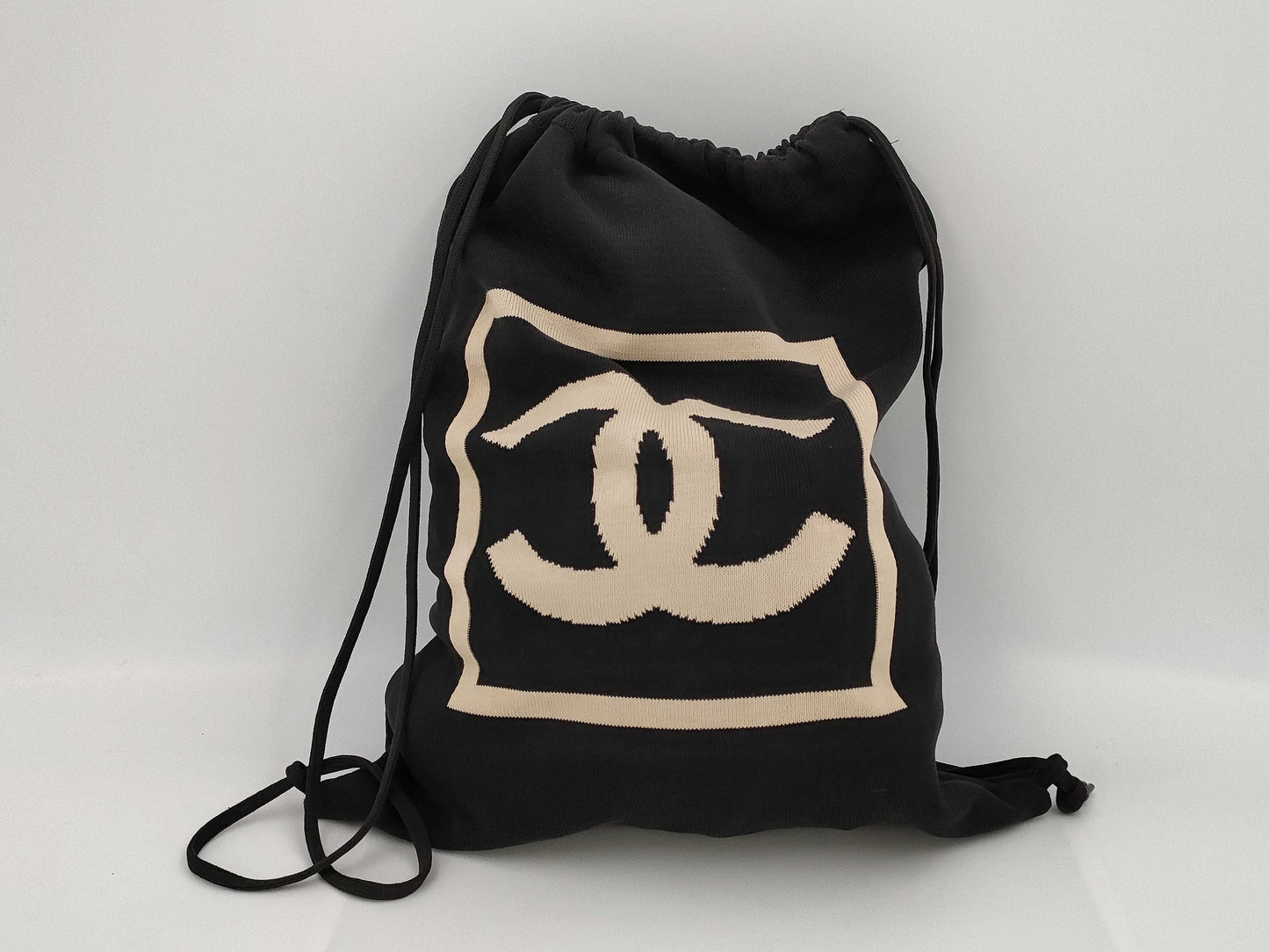 CHANEL Knapsack Sportline Big Coco Mark Cotton Black Beige Rucksack Series 8 Rucksack