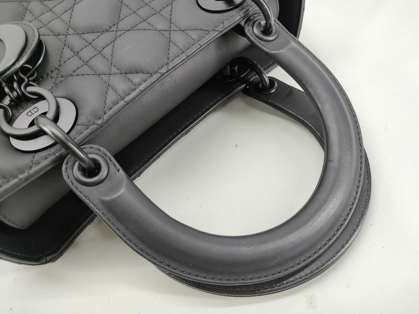 Dior Lady Dior Lady Dior Matte Black Mini 2-Way Handbag Lambskin Cannage Accessories: Shoulder Strap Handbag