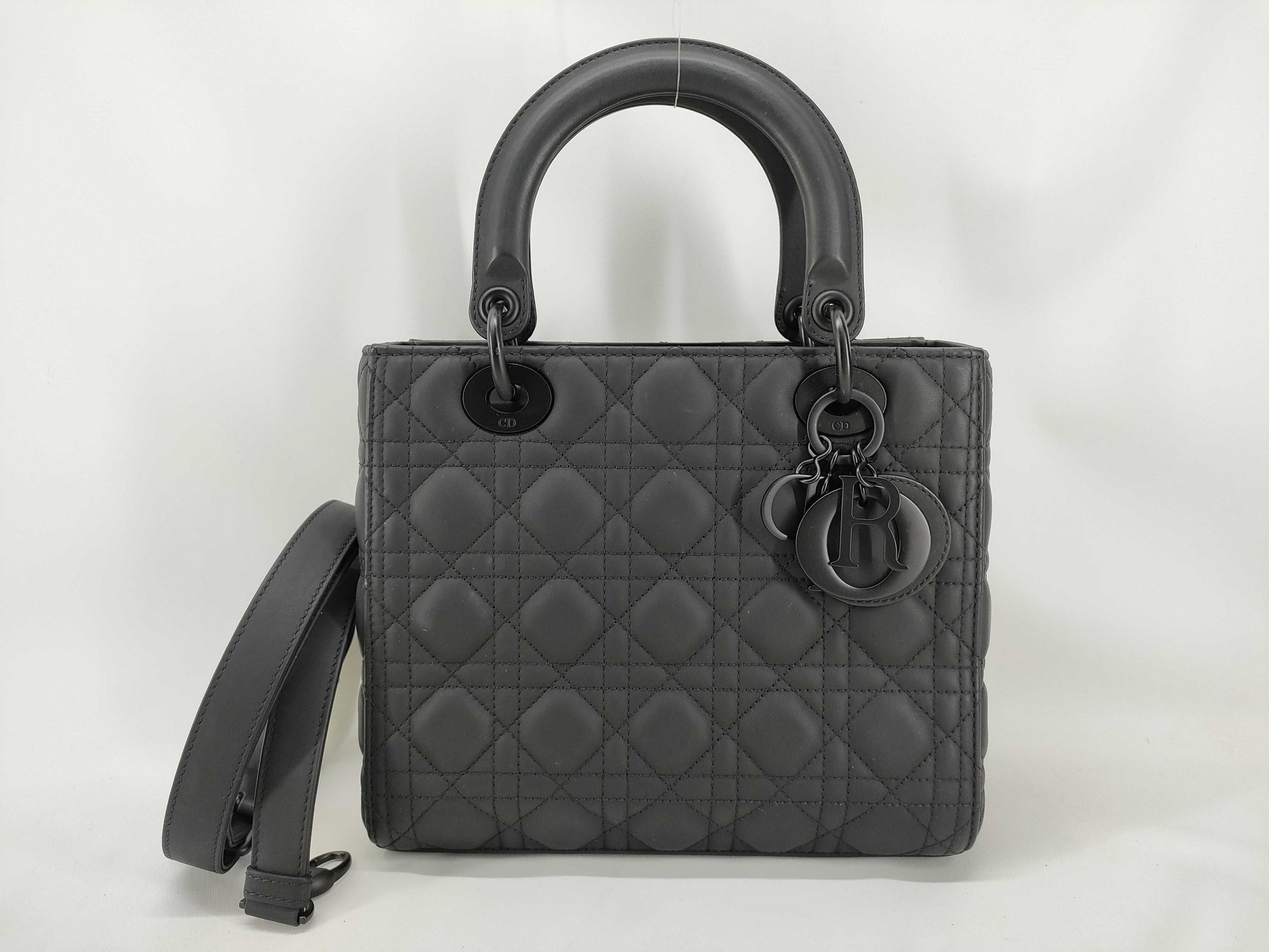 Dior Lady Dior Lady Dior Matte Black Mini 2-Way Handbag Lambskin Cannage Accessories: Shoulder Strap Handbag