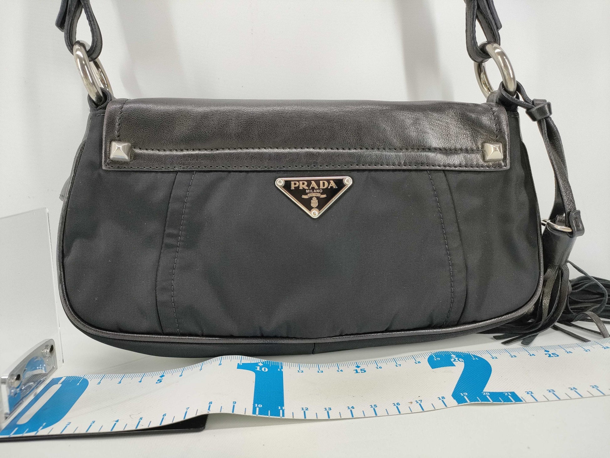 PRADA Nylon Prada BR2626 Fringe Tassel Handbag Nappa Leather x Tesuto Nero [Black] Handbag