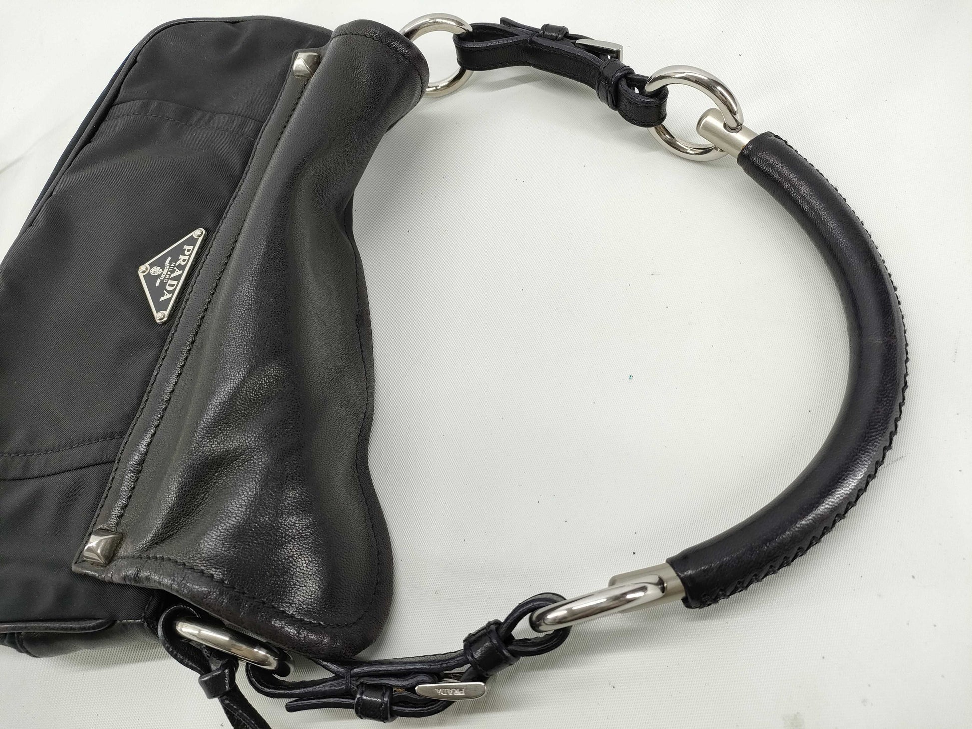 PRADA Nylon Prada BR2626 Fringe Tassel Handbag Nappa Leather x Tesuto Nero [Black] Handbag