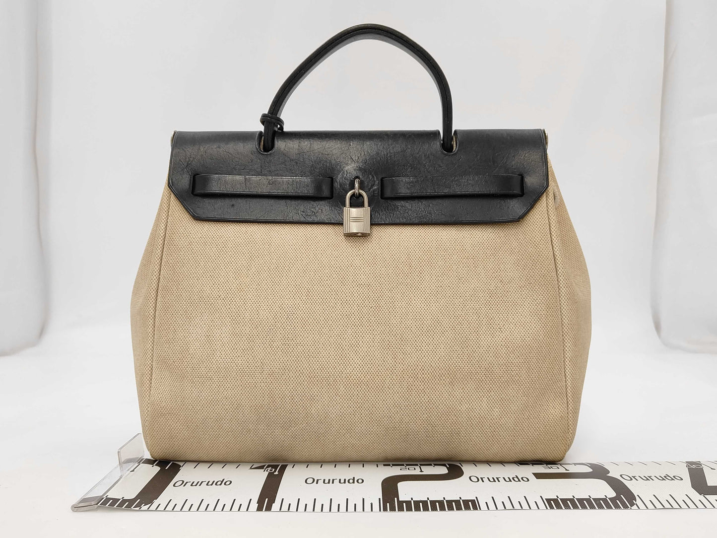 HERMES Ale Bag PM □D Engraving 2000 Toile Ash Toileau Officier Natural Black Accessories: Replacement Bag Cadena Key 2 Crochet Glove Holder Shoulder Bag