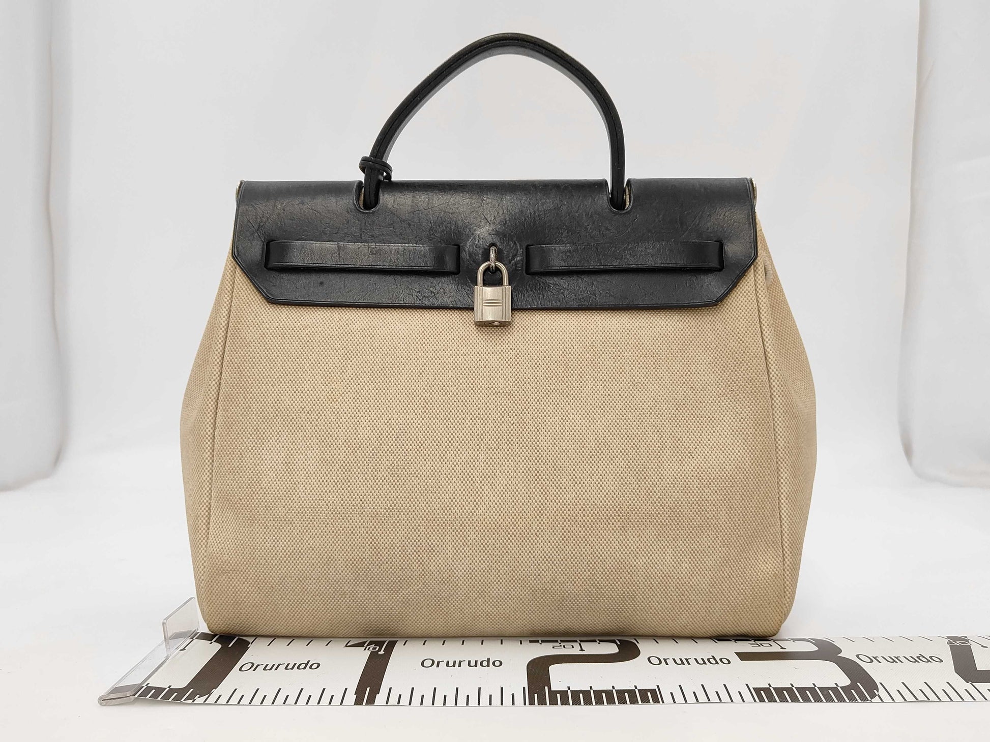 HERMES Ale Bag PM □D Engraving 2000 Toile Ash Toileau Officier Natural Black Accessories: Replacement Bag Cadena Key 2 Crochet Glove Holder Shoulder Bag