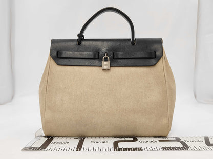 HERMES Ale Bag PM □D Engraving 2000 Toile Ash Toileau Officier Natural Black Accessories: Replacement Bag Cadena Key 2 Crochet Glove Holder Shoulder Bag