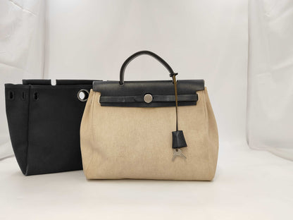 HERMES Ale Bag PM □D Engraving 2000 Toile Ash Toileau Officier Natural Black Accessories: Replacement Bag Cadena Key 2 Crochet Glove Holder Shoulder Bag