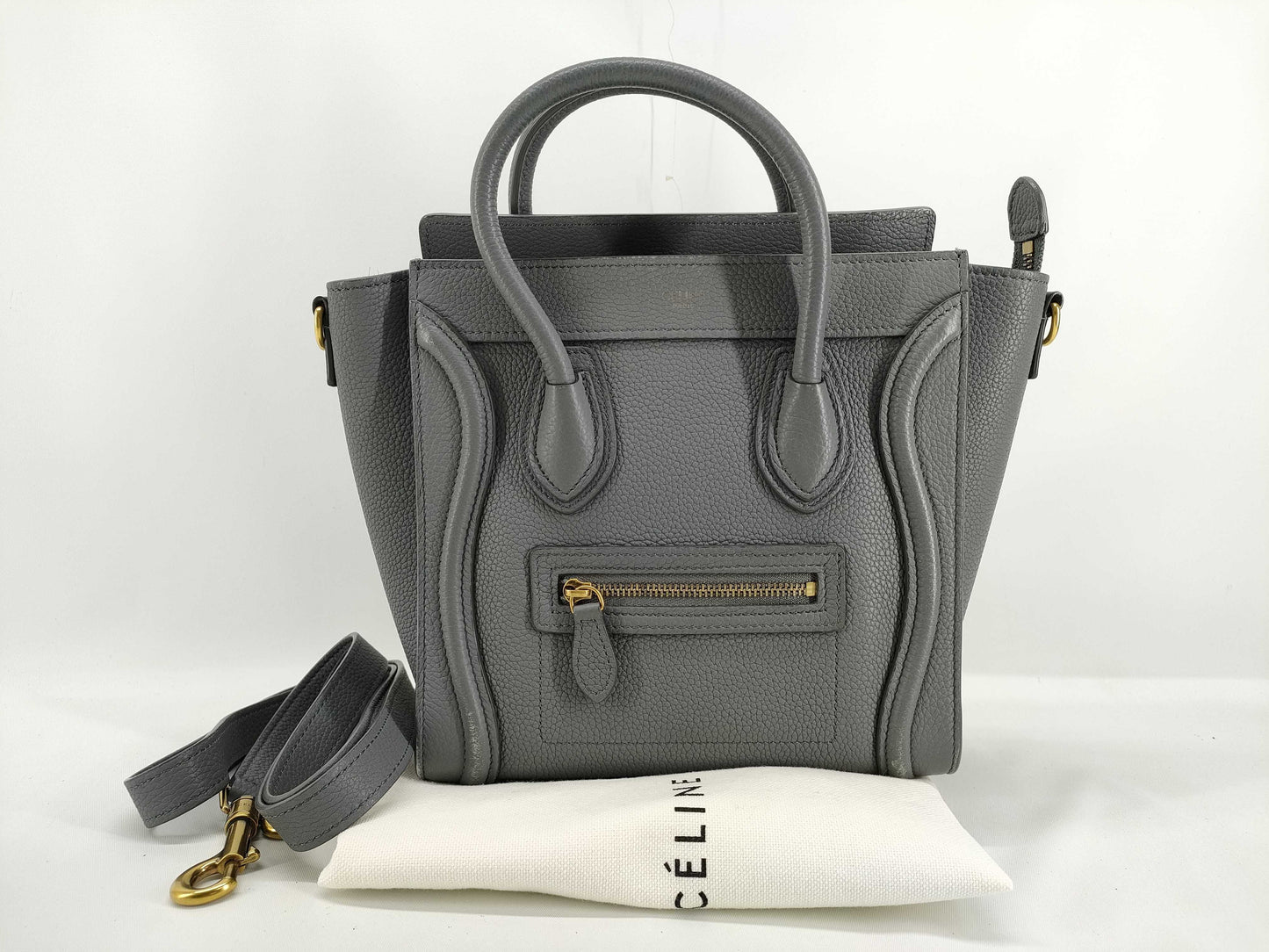 CELINE Luggage Nano Shopper Grey Accessories: Shoulder Strap Storage Bag Handbag