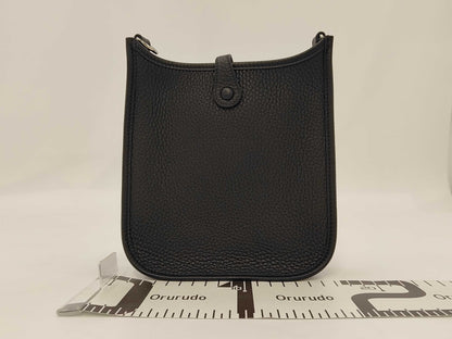 HERMES Evelyn TPM Black Trial Clemence SV Hardware W Engraved Shoulder Bag