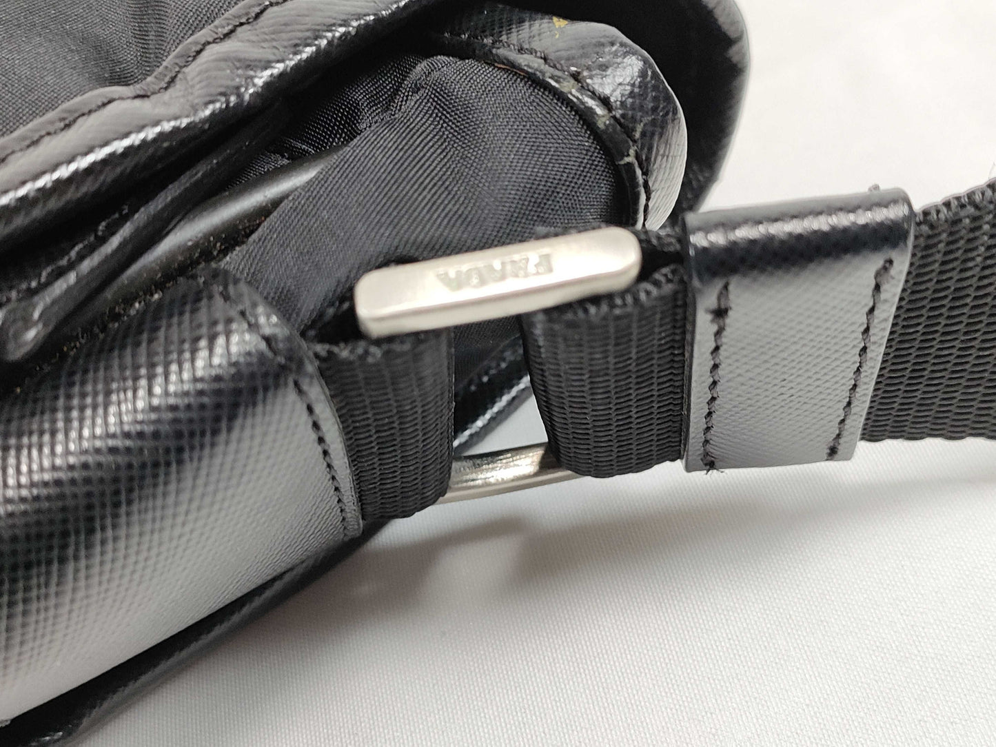 PRADA Nylon Nylon Black Triangle Logo Plate with White Tag Zipper: OPTI Shoulder Bag