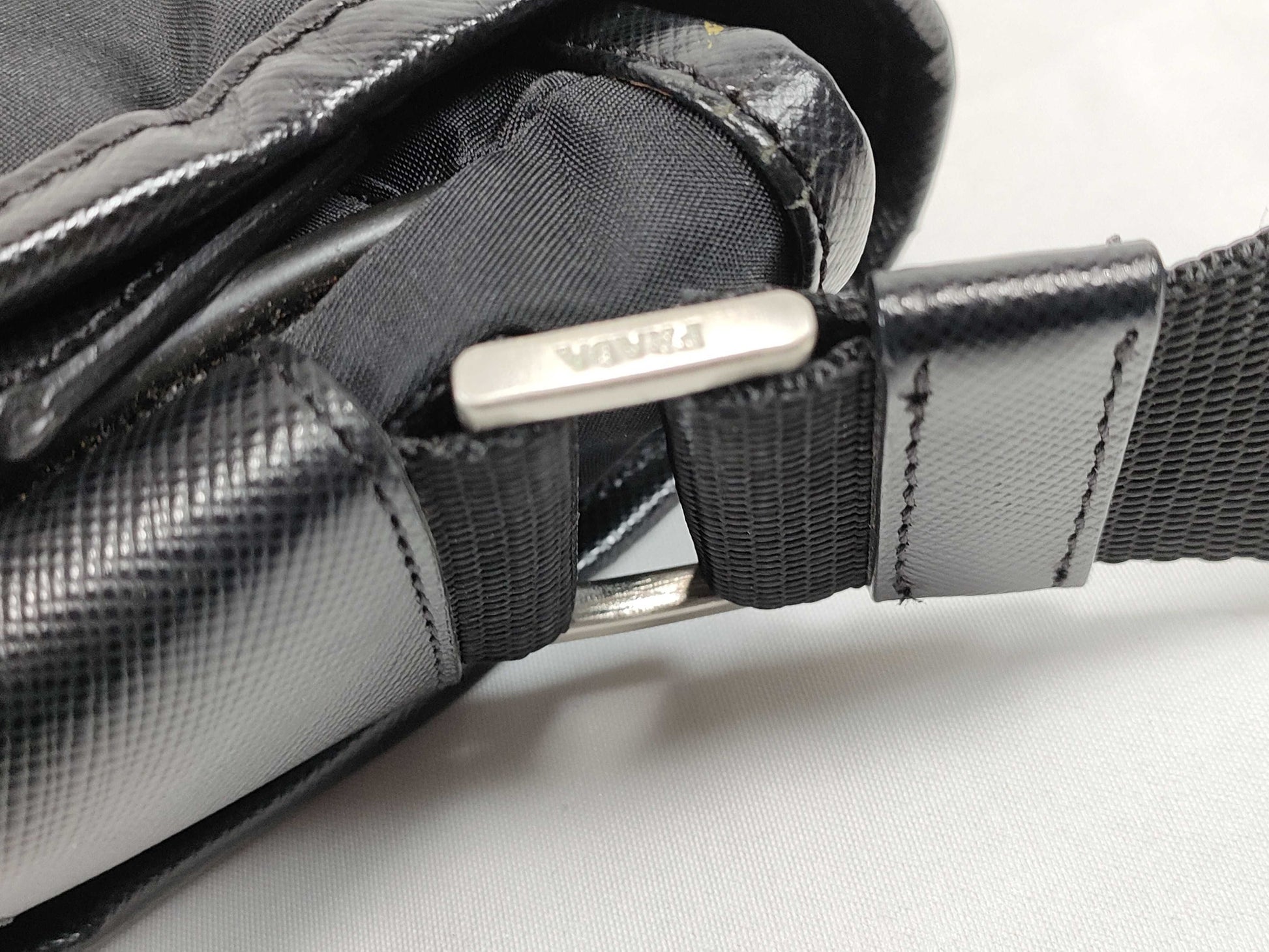 PRADA Nylon Nylon Black Triangle Logo Plate with White Tag Zipper: OPTI Shoulder Bag