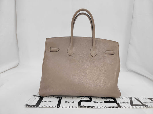 HERMES Birkin 35 Tourtiere Gray Handbag with E Stamp and Silver Hardware