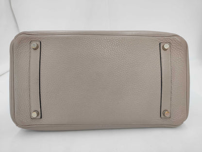 HERMES Birkin 35 Tourtiere Gray Handbag with E Stamp and Silver Hardware