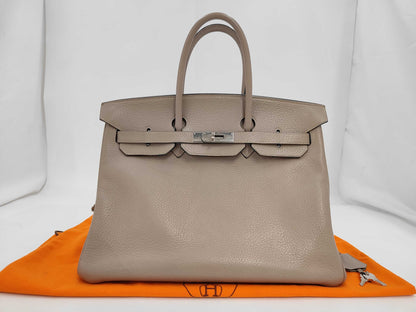 HERMES Birkin 35 Tourtiere Gray Handbag with E Stamp and Silver Hardware