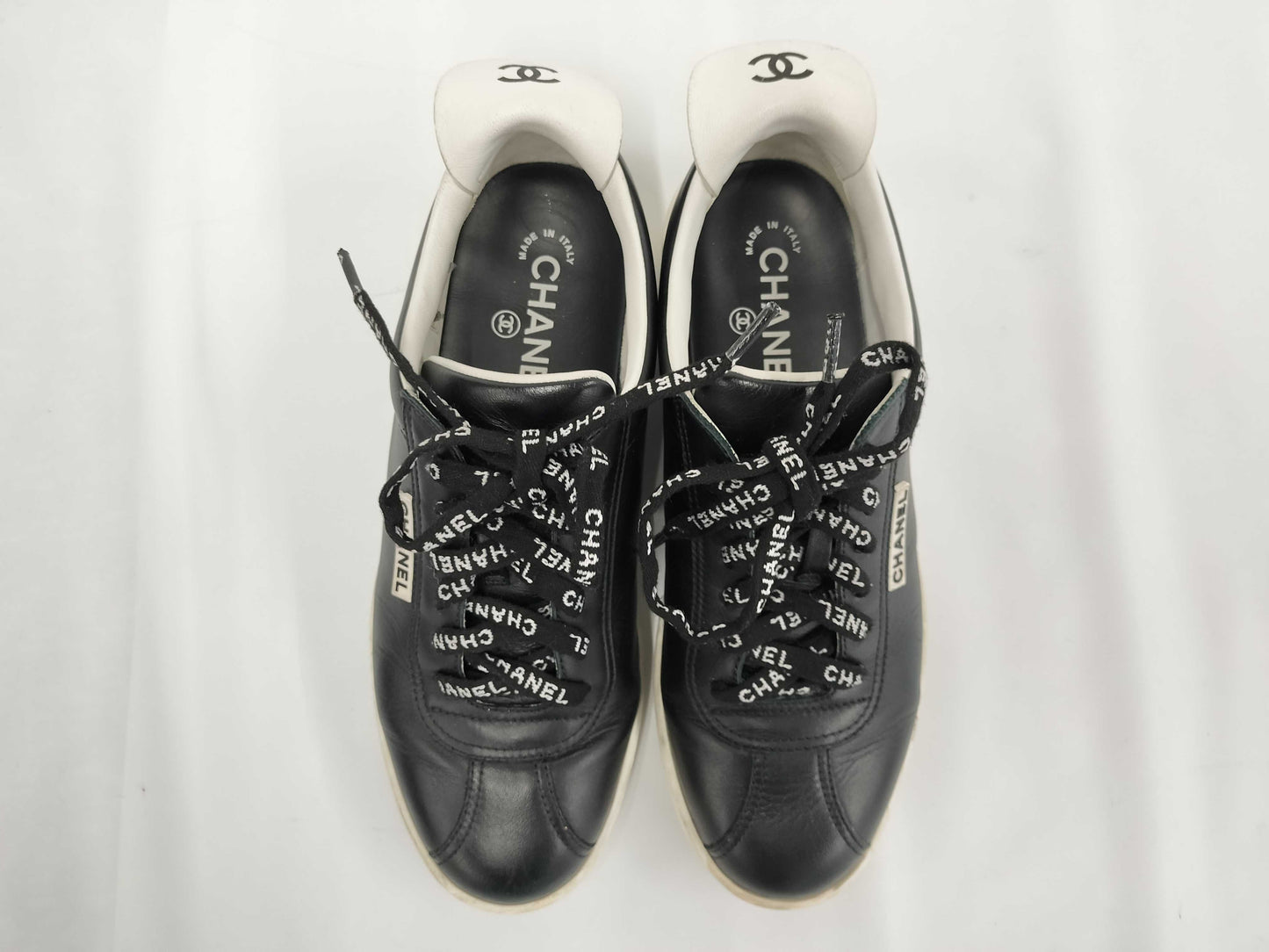 CHANEL Coco Mark Leather Sneakers 37 Women's Black x White G34085 Sneakers