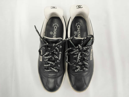 CHANEL Coco Mark Leather Sneakers 37 Women's Black x White G34085 Sneakers