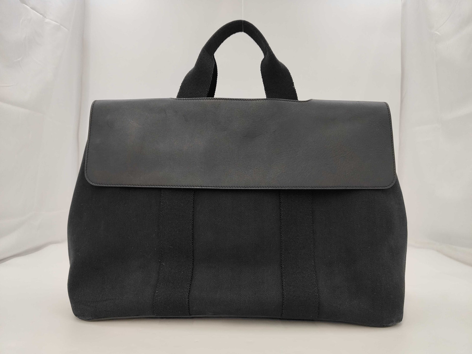 Hermes Valparaiso MM Canvas x Leather Black SV Fittings Tote Bag