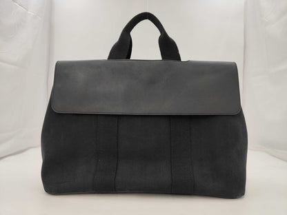Hermes Valparaiso MM Canvas x Leather Black SV Fittings Tote Bag