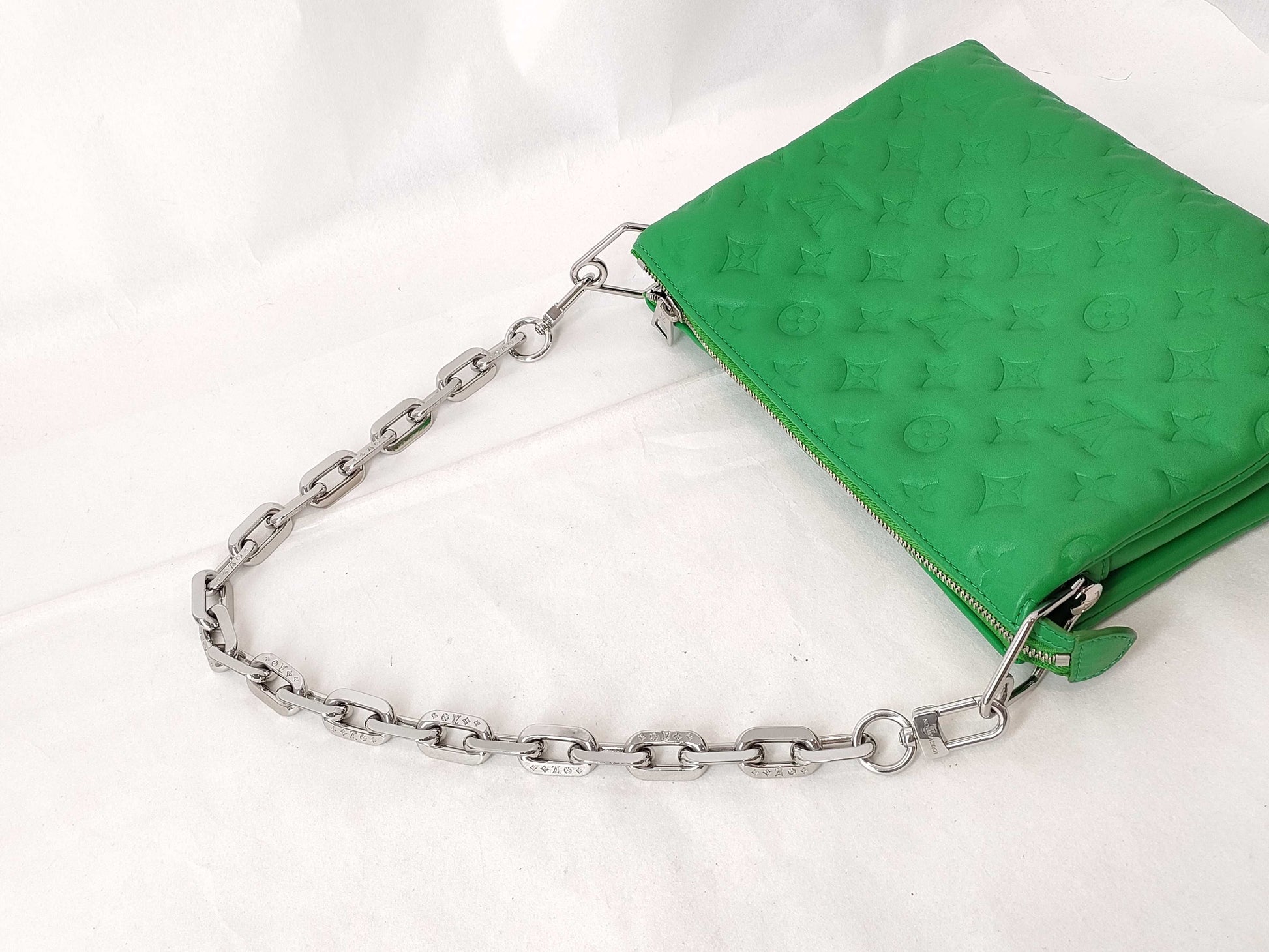 LOUIS VUITTON Monogram Embossed Coussin PM Lamb Leather Green M57936 RFID Shoulder Bag