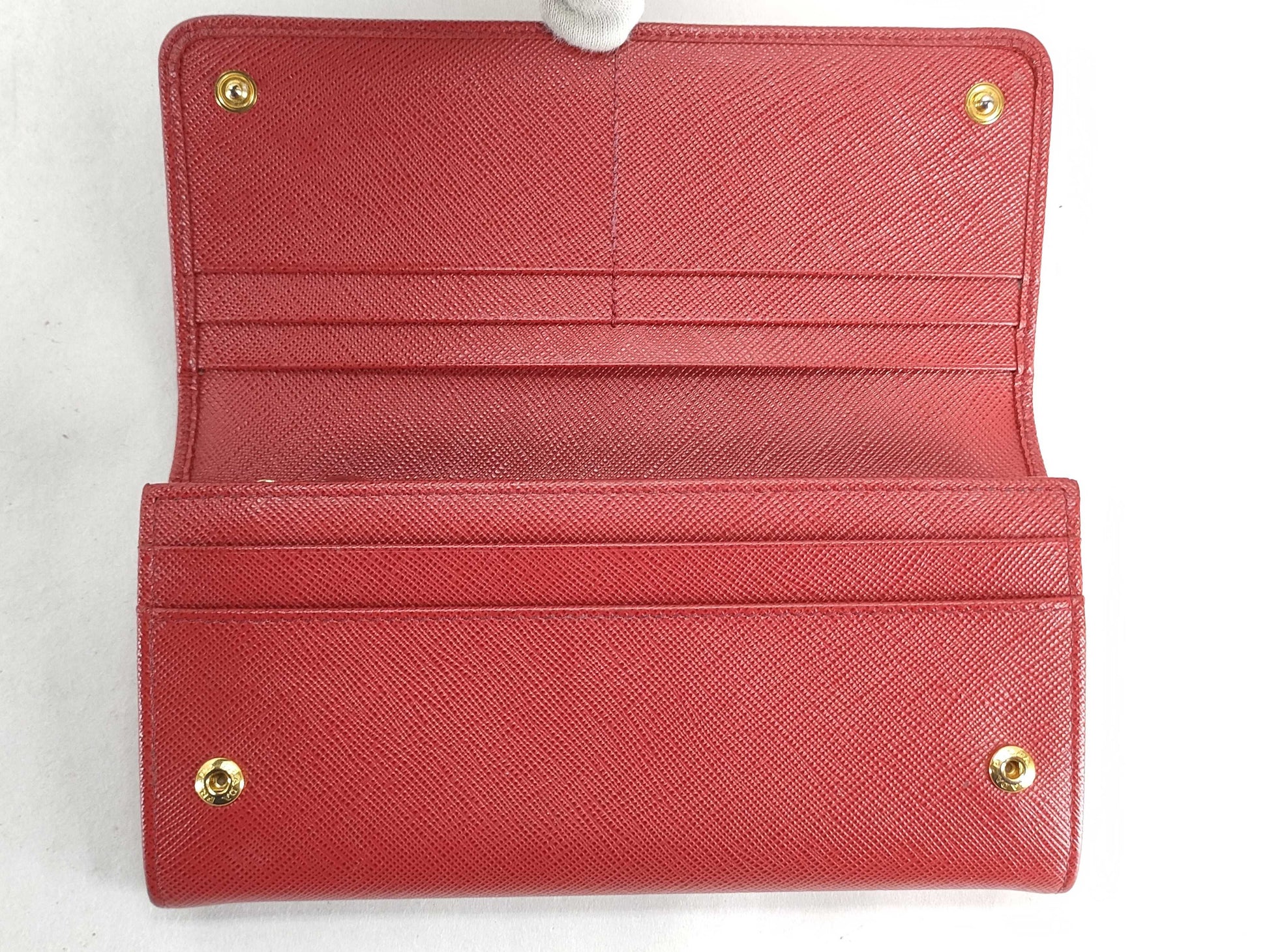 PRADA Prada Logo Plate Long Wallet Leather Red Wallet