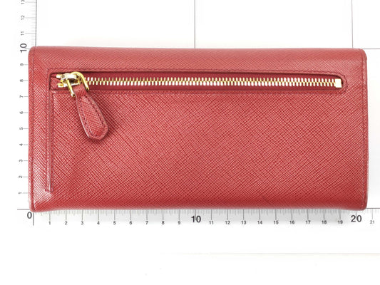 PRADA Prada Logo Plate Long Wallet Leather Red Wallet