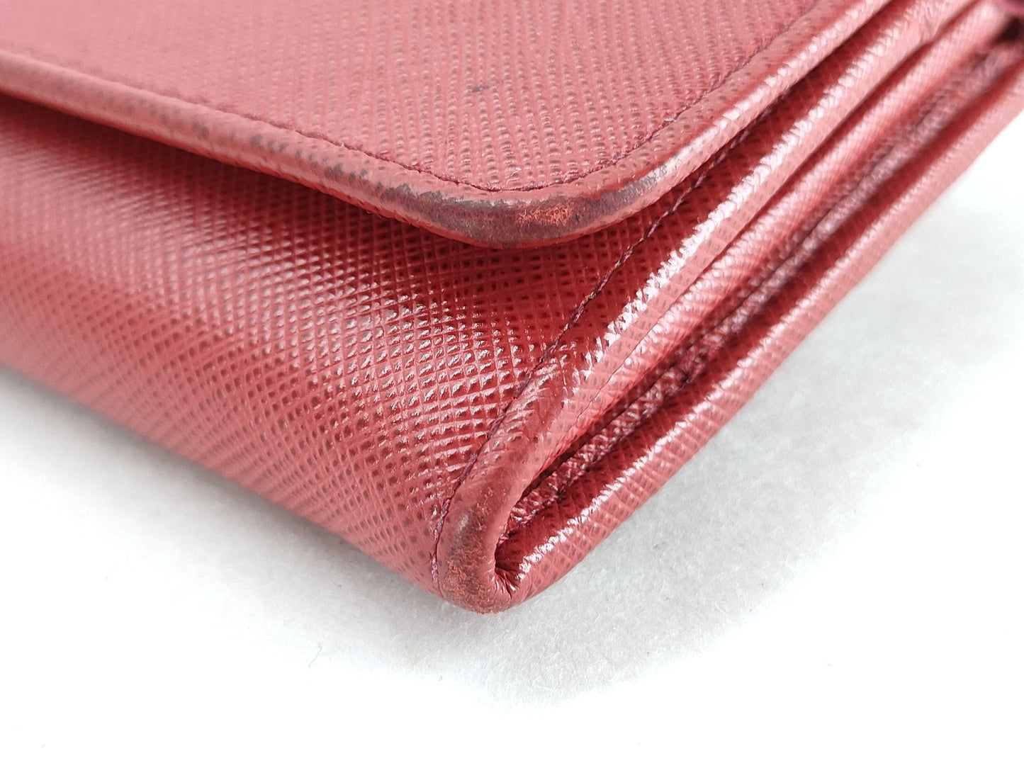 PRADA Prada Logo Plate Long Wallet Leather Red Wallet