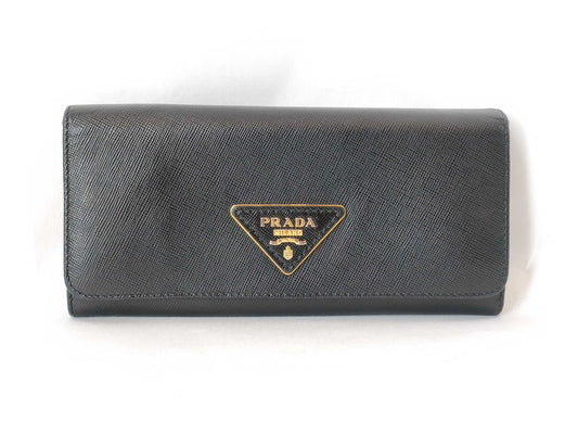 PRADA Prada Triangle Logo Plate Long Wallet Leather Black Wallet