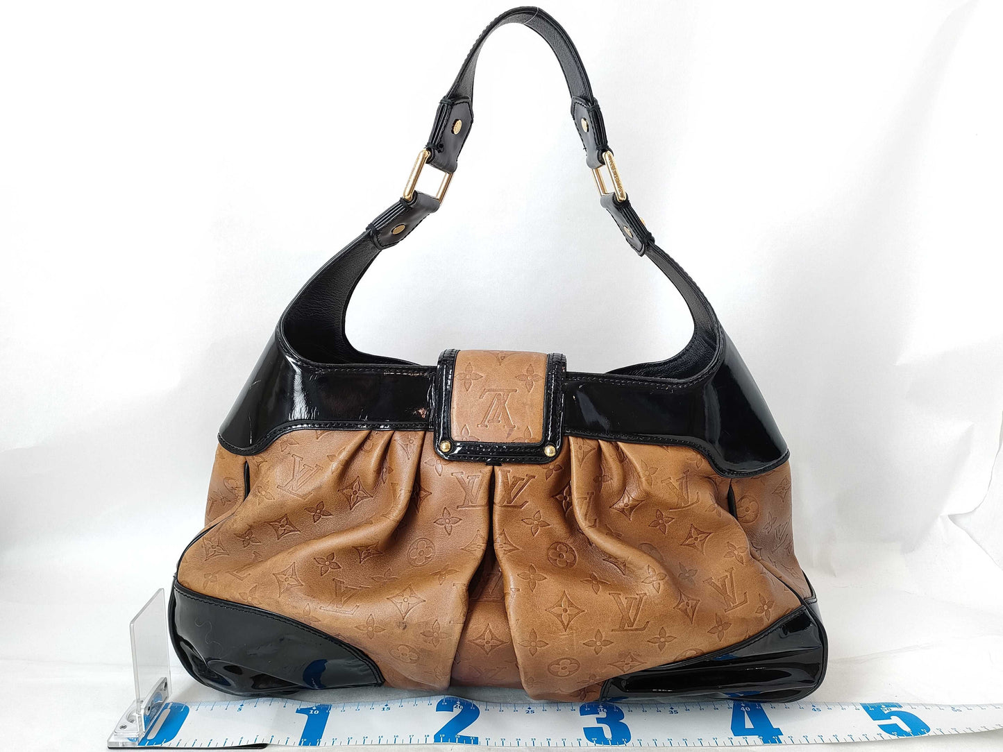 LOUIS VUITTON Monogram Embossed Bolly Black/Brown Handbag M95295 AR0086