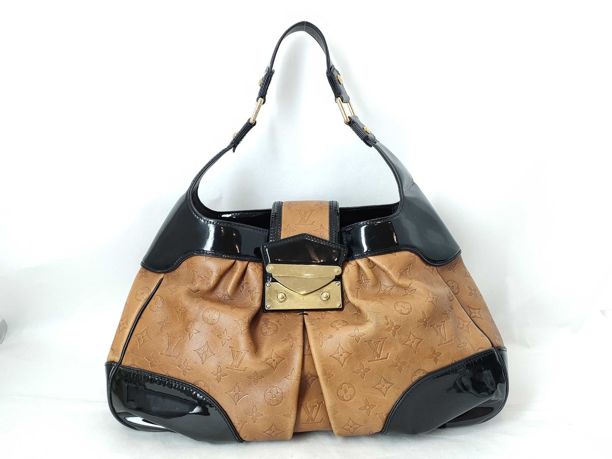 LOUIS VUITTON Monogram Embossed Bolly Black/Brown Handbag M95295 AR0086