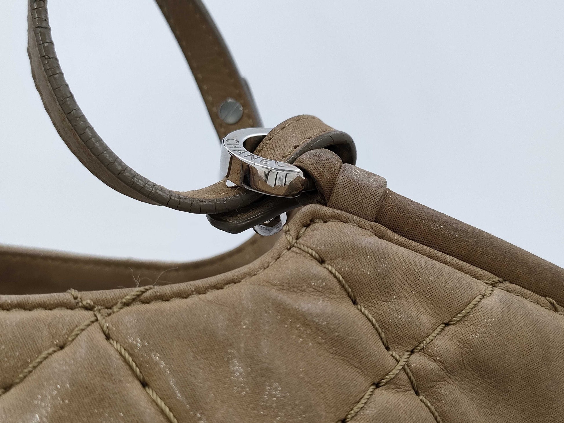 CHANEL Matelasse 2-Way Tote Bag, Beige Leather with Silver Hardware, 16592985