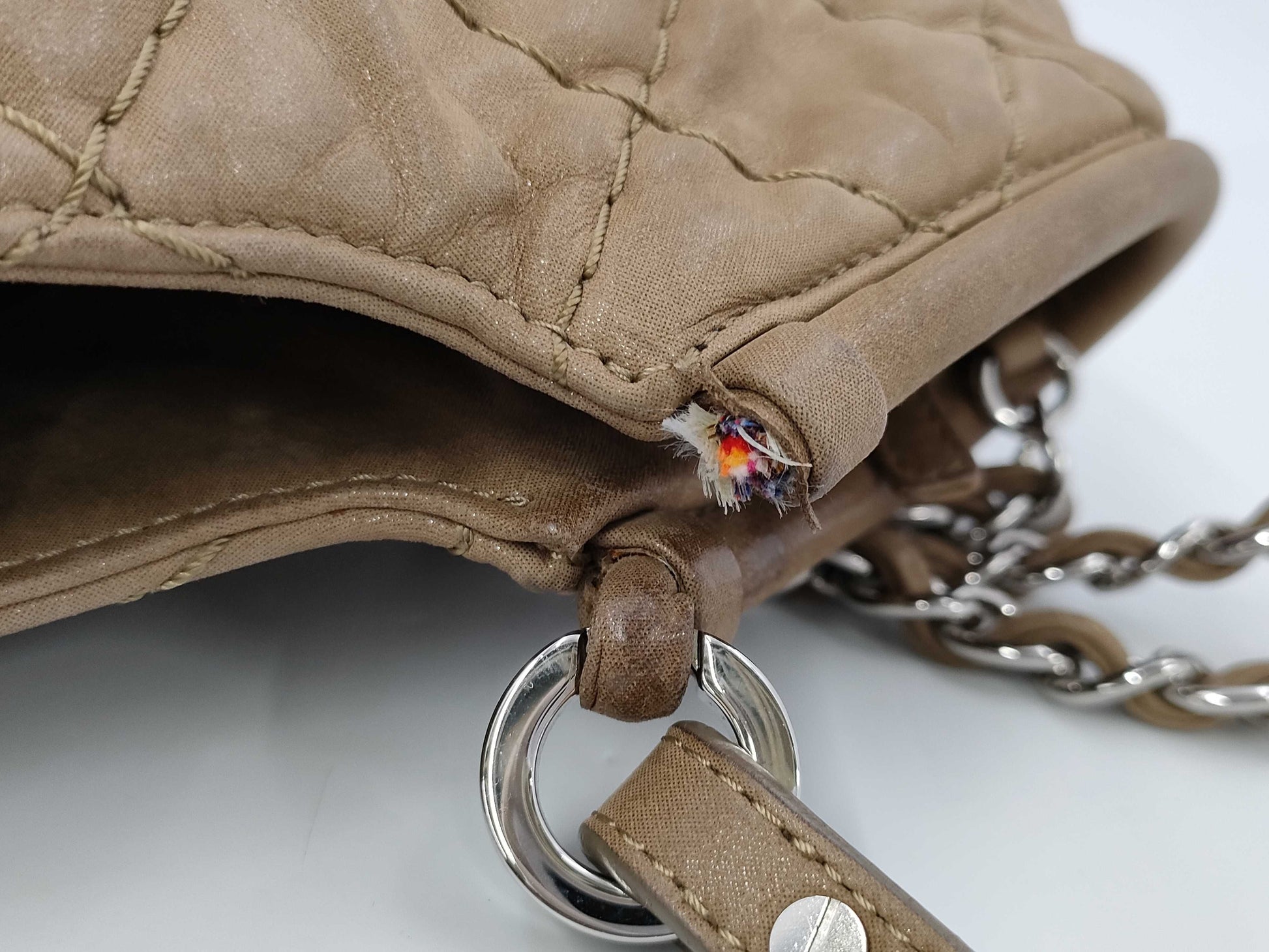 CHANEL Matelasse 2-Way Tote Bag, Beige Leather with Silver Hardware, 16592985